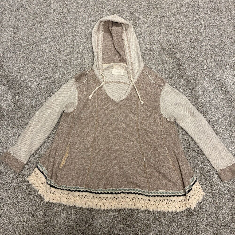 Free People We The Free Dream Catcher Hoodie Size Medium Beige Boho Fringe Trim